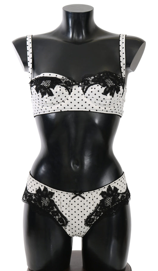 Elegant White & Black Lace Silk Lingerie Set