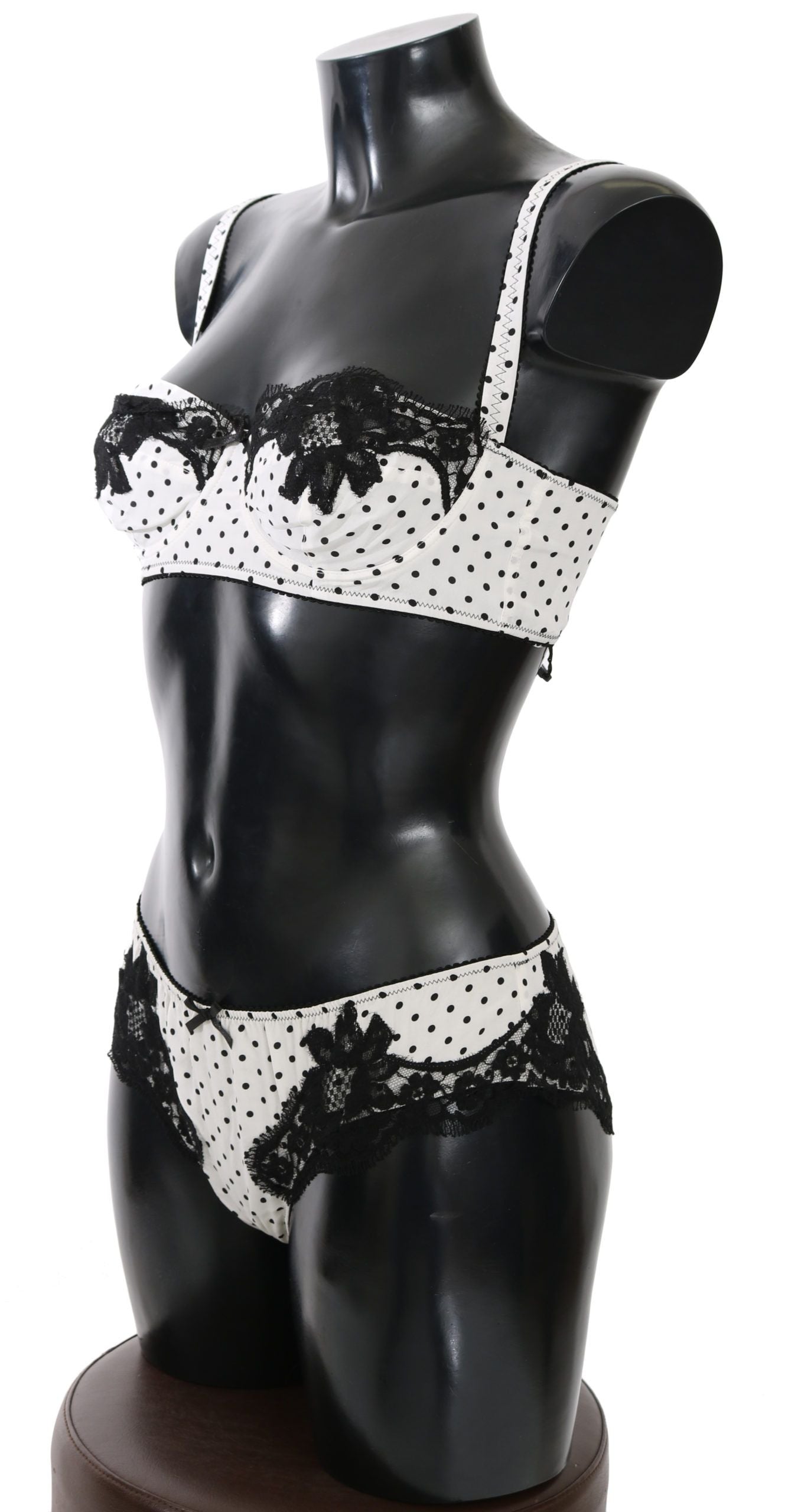 Elegant White & Black Lace Silk Lingerie Set