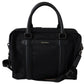 Elegant Black Nylon Leather Messenger Bag