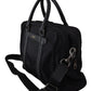Elegant Black Nylon Leather Messenger Bag