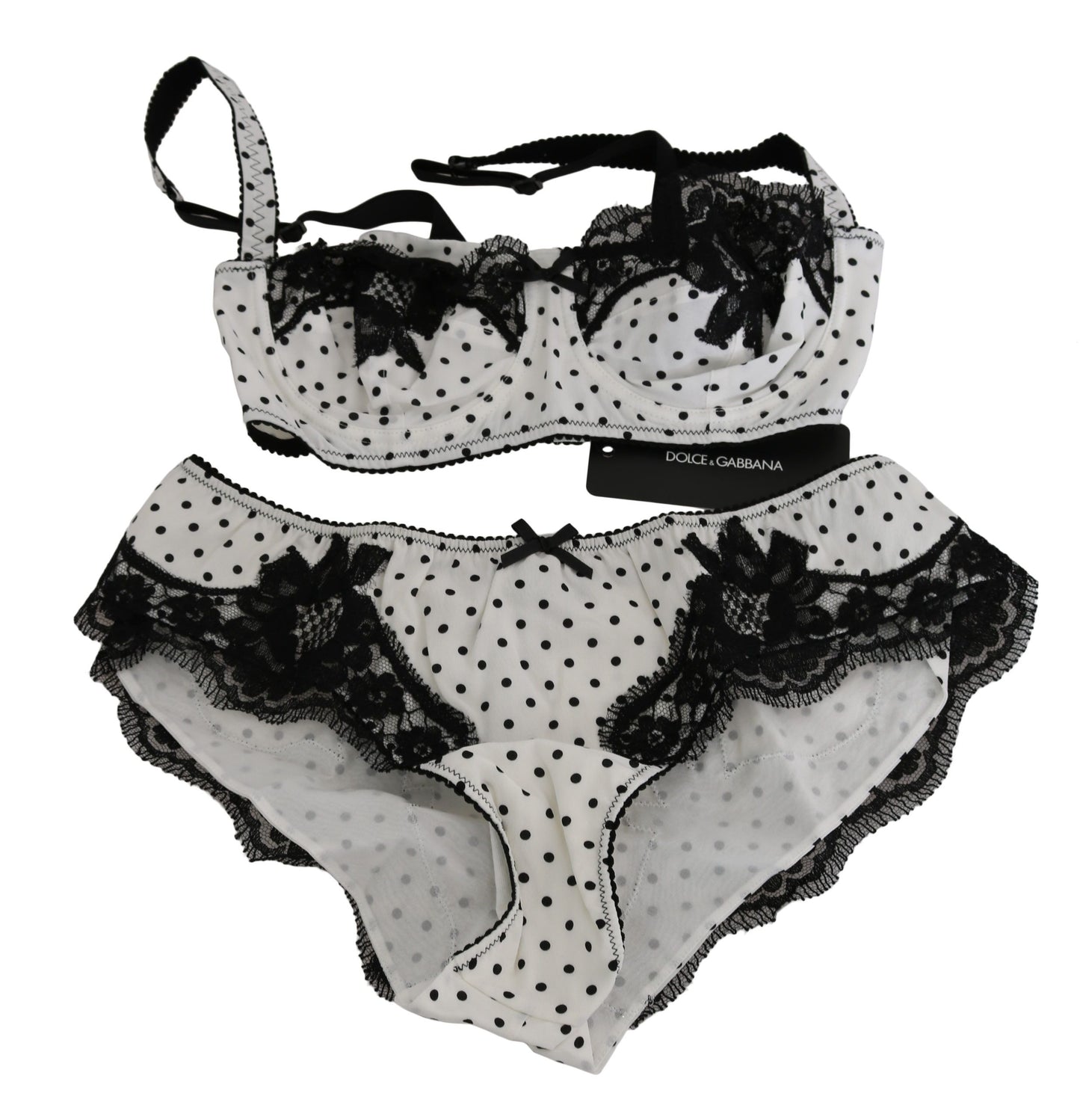 Elegant White & Black Lace Silk Lingerie Set