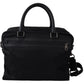 Elegant Black Nylon Leather Messenger Bag