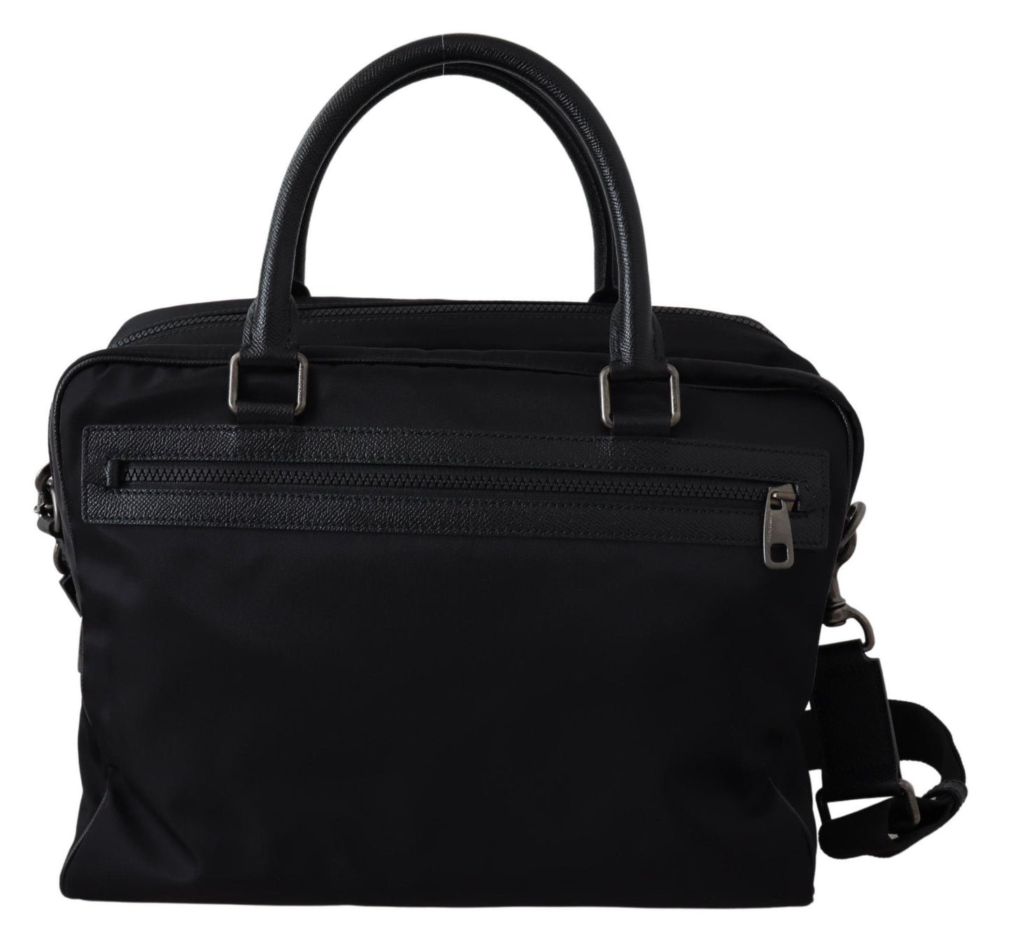 Elegant Black Nylon Leather Messenger Bag