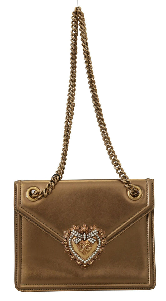 Elegant Bronze Leather Shoulder Bag with Chain Strap