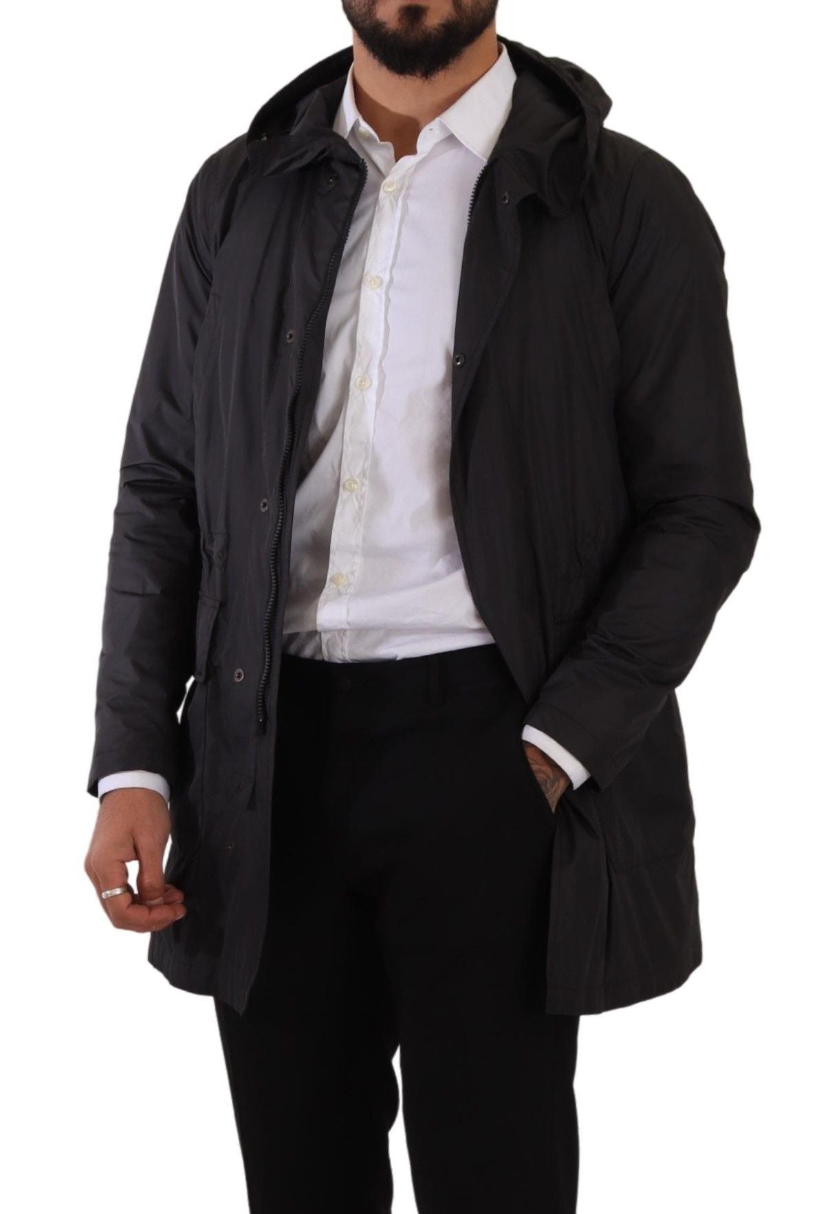 Elegant Black Parka Hooded Jacket