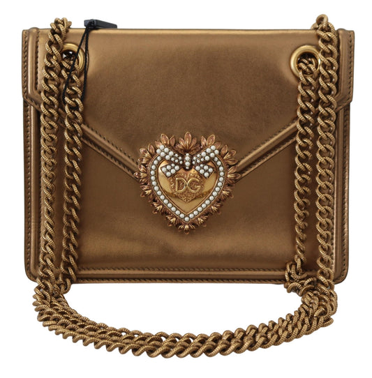 Elegant Bronze Leather Shoulder Bag with Chain Strap