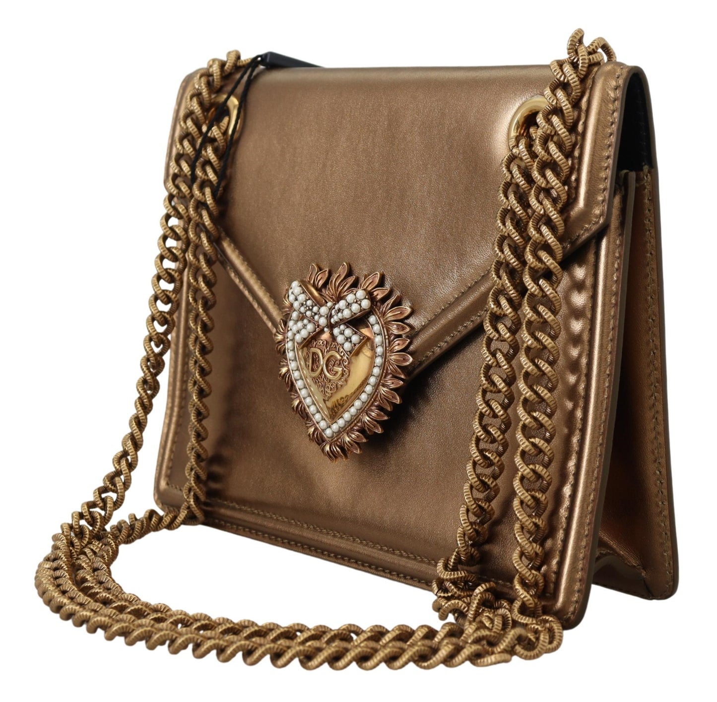 Elegant Bronze Leather Shoulder Bag with Chain Strap