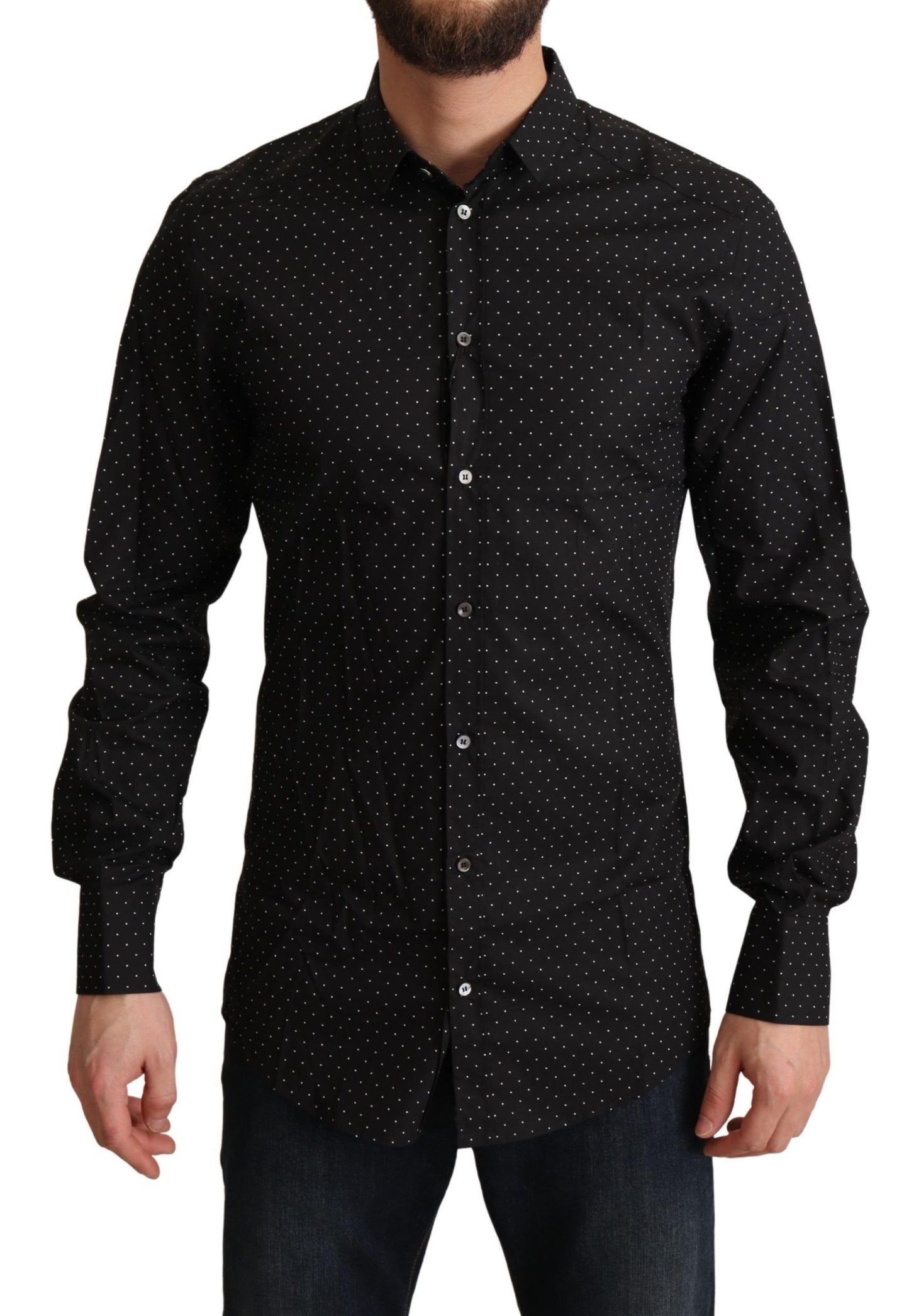 Elegant Slim Fit Black Cotton Dress Shirt