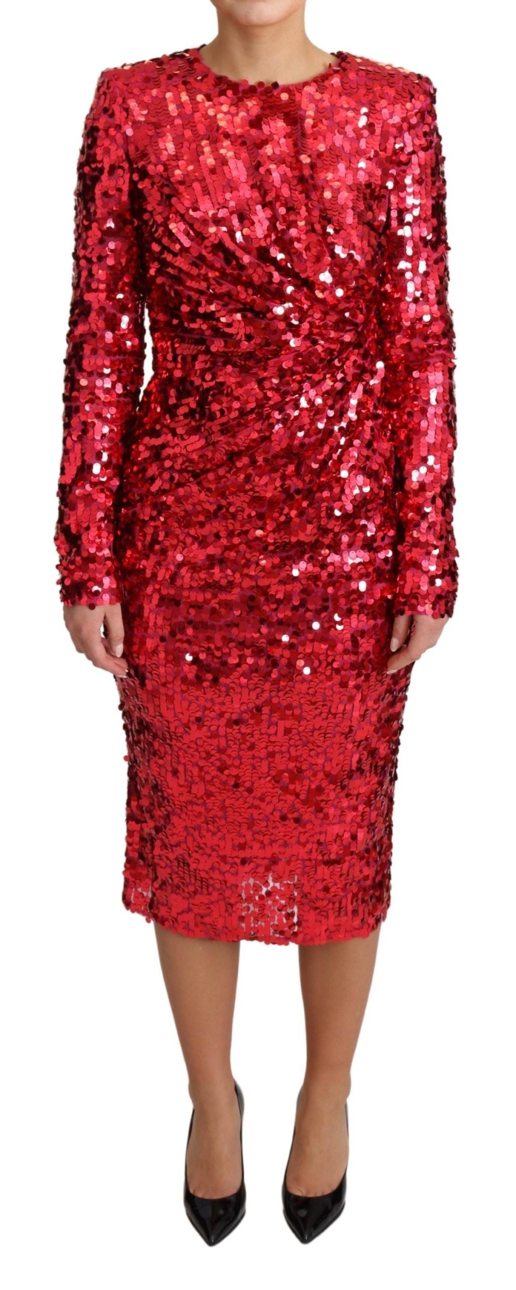 Radiant Red Sequined Sheath Dress