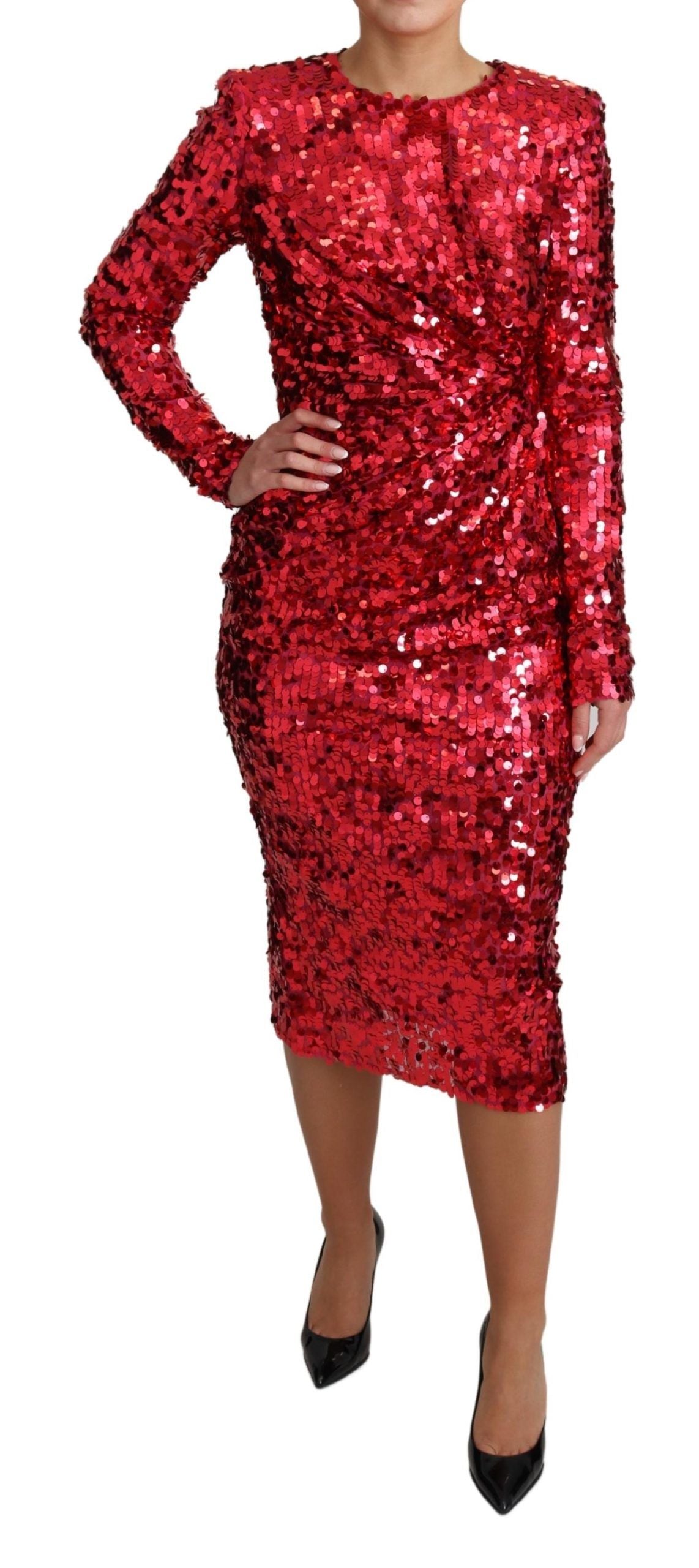 Radiant Red Sequined Sheath Dress