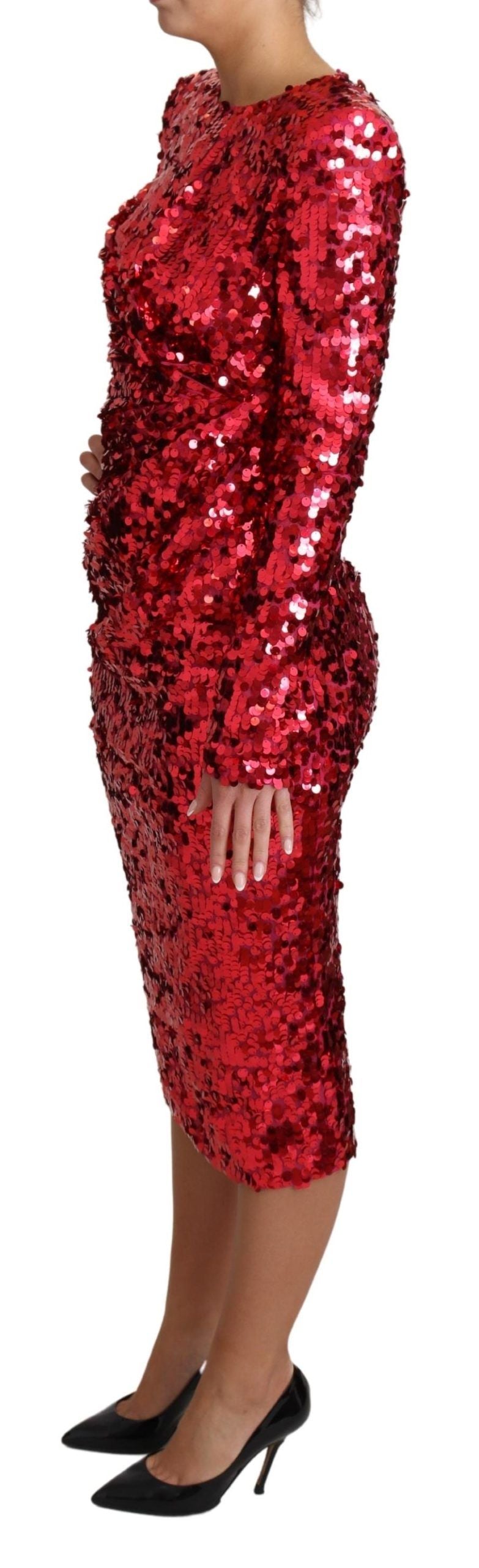 Radiant Red Sequined Sheath Dress