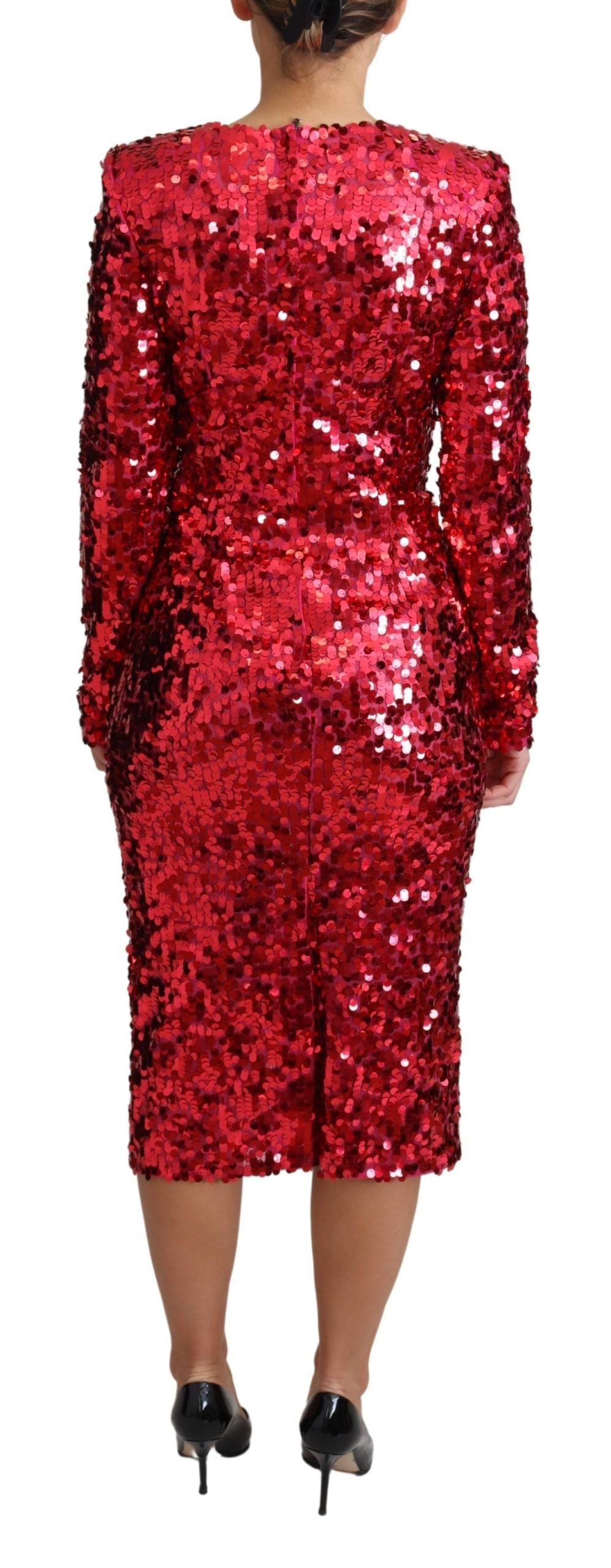 Radiant Red Sequined Sheath Dress