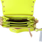 Elegant Leather Shoulder Flap Bag in Pink & Green