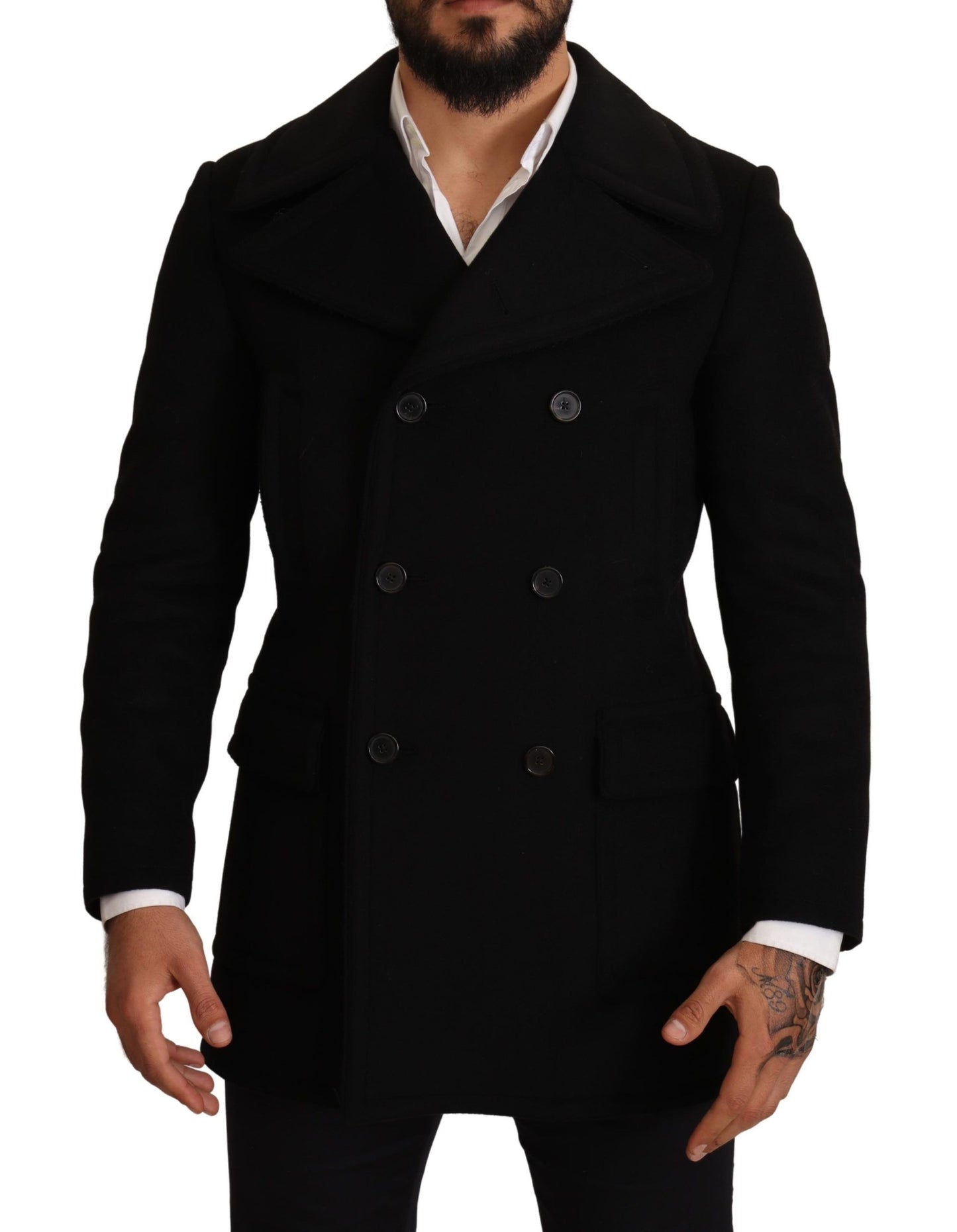 Elegant Black Double Breasted Wool Jacket