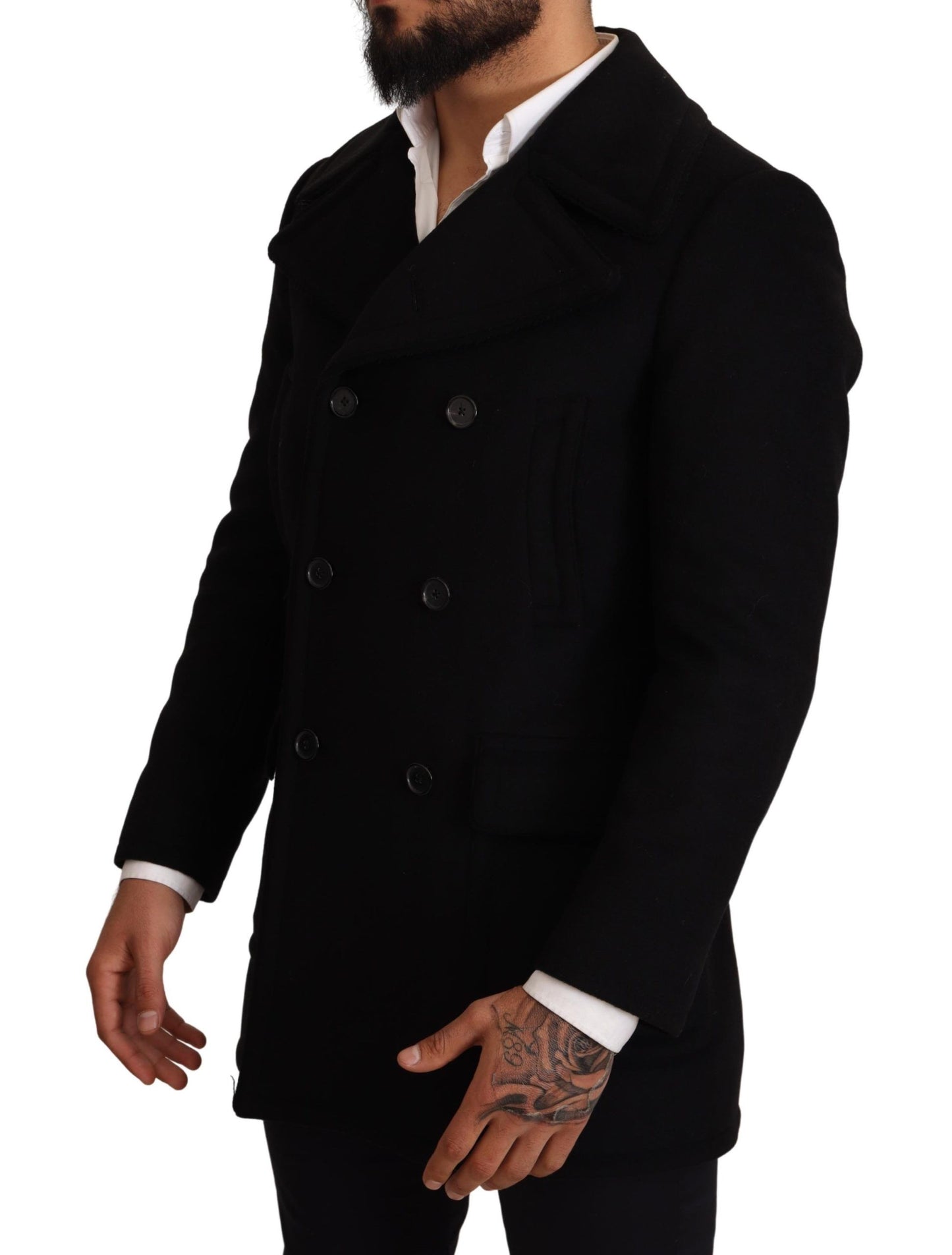 Elegant Black Double Breasted Wool Jacket