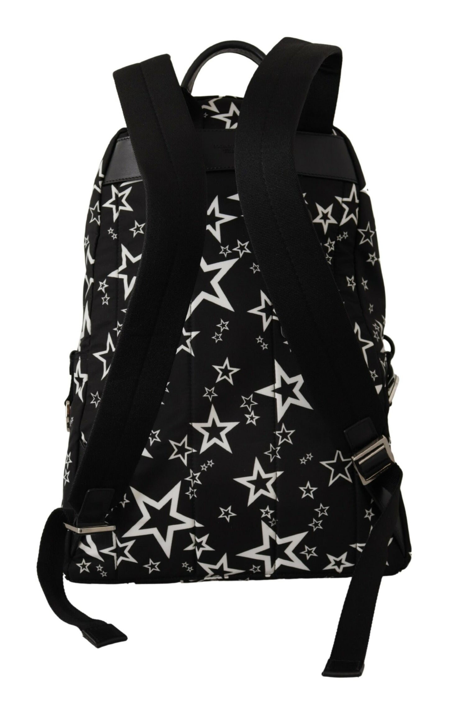 Star Print Designer Backpack - Black Leather & Nylon