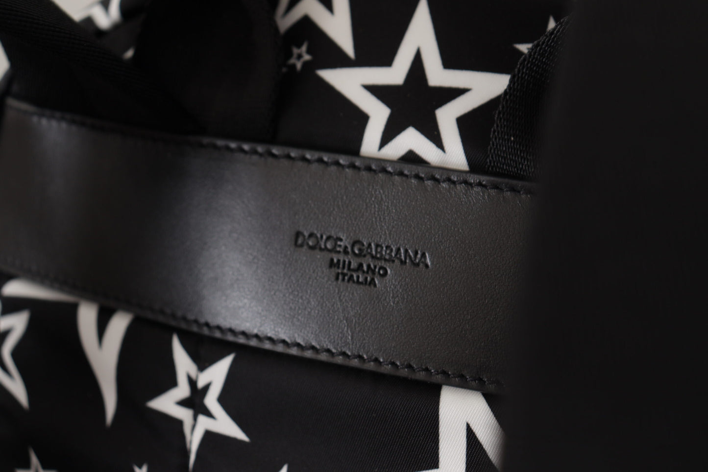 Star Print Designer Backpack - Black Leather & Nylon