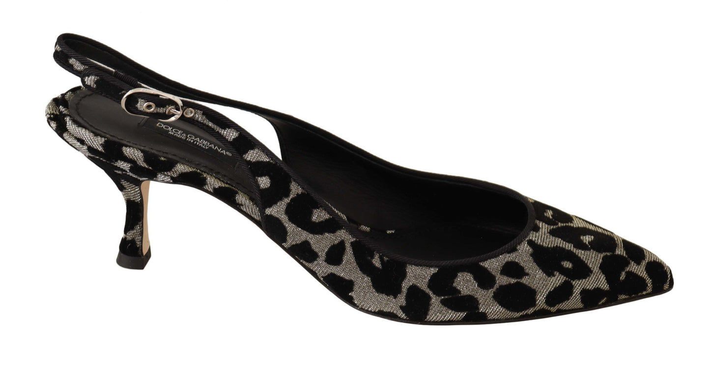 Silver Leopard Slingback Pumps