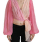 Pink Silk Wrap Long Sleeves Blouse Top