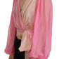 Pink Silk Wrap Long Sleeves Blouse Top