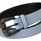 Elegant Blue Leather Crystal Buckle Belt