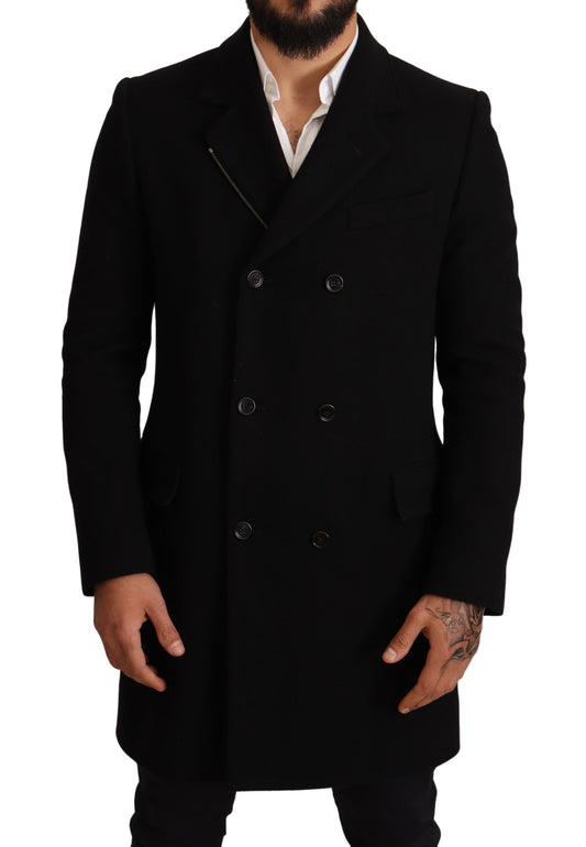 Elegant Double-Breasted Black Coat