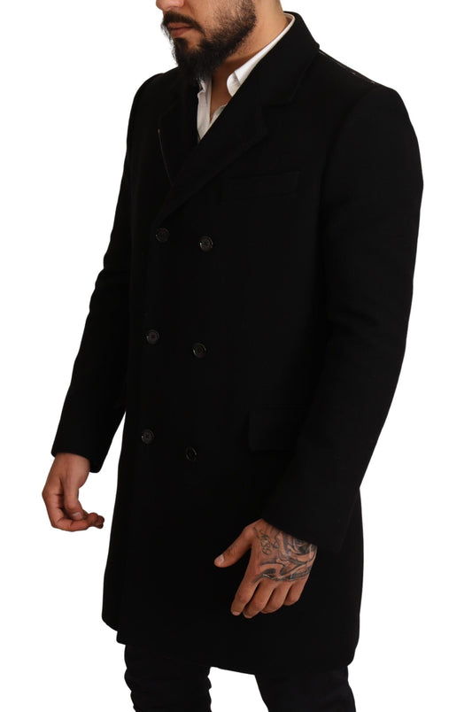 Elegant Double-Breasted Black Coat