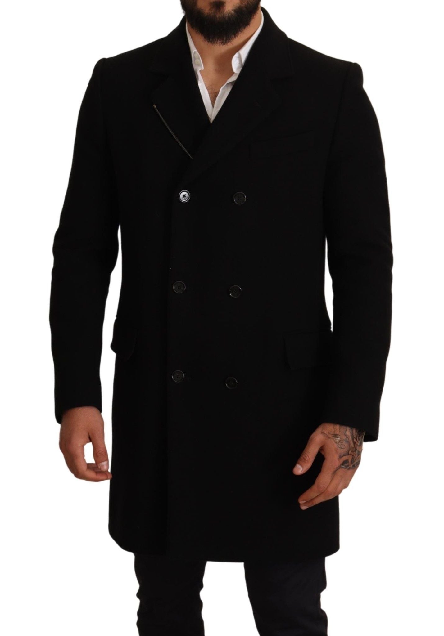 Elegant Double-Breasted Black Coat