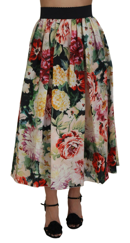 High Waist Floral Silk Midi Skirt