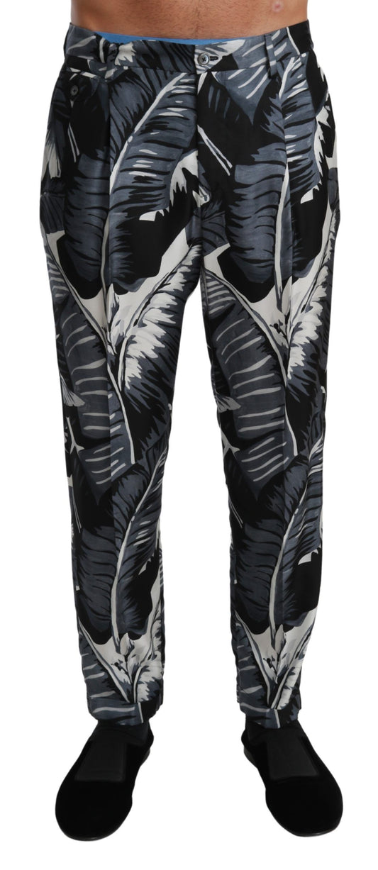 Elegant Silk Banana Leaf Print Pants