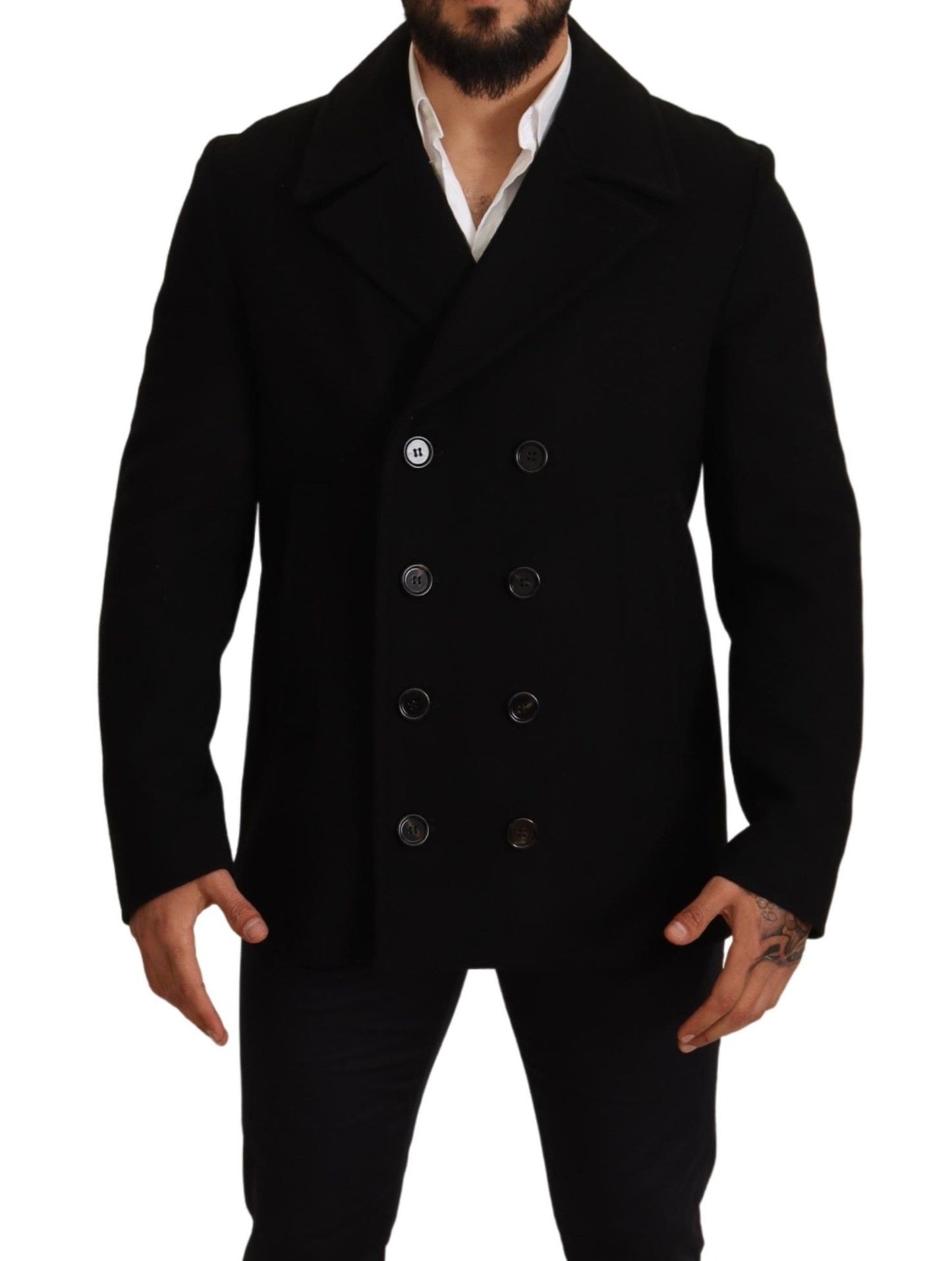 Elegant Double Breasted Wool-Blend Pea Coat