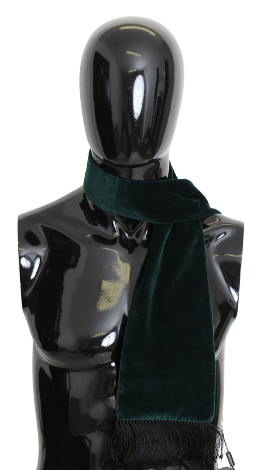 Elegant Dark Green Cotton Silk Men's Scarf