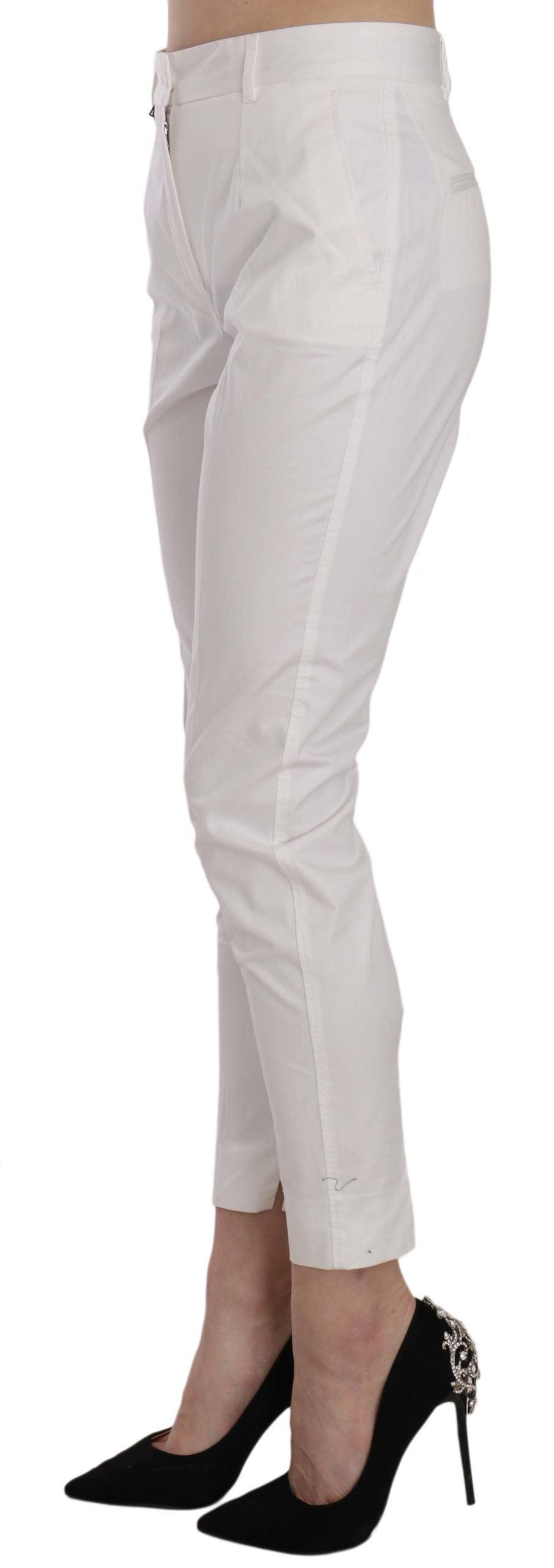 Elegant White Cotton Blend Trousers