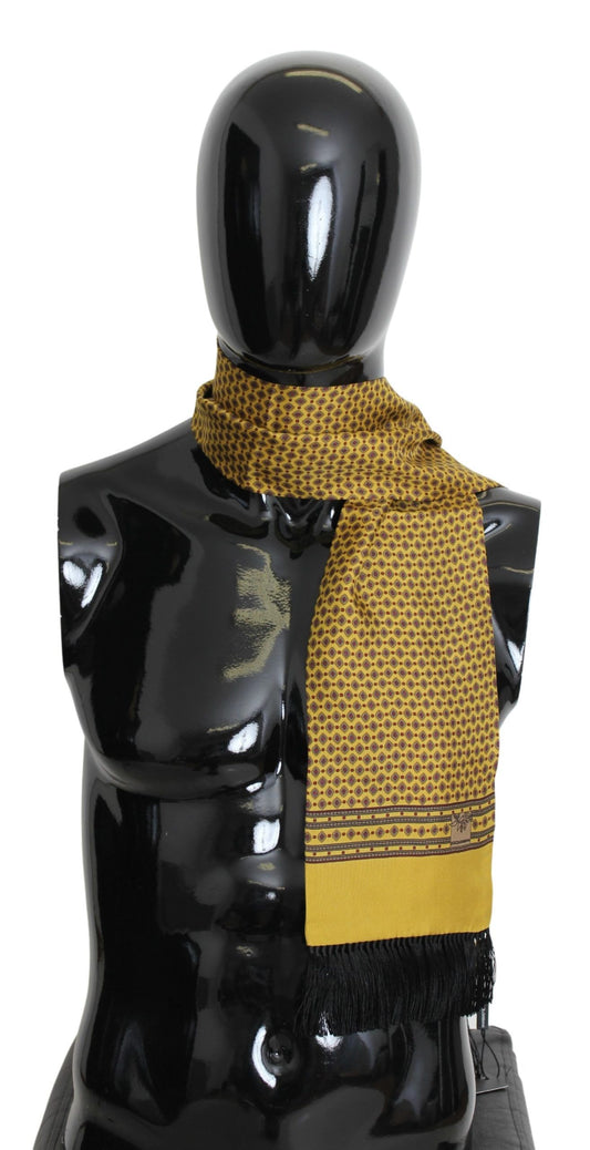 Elegant Yellow Silk Fringed Mens Scarf