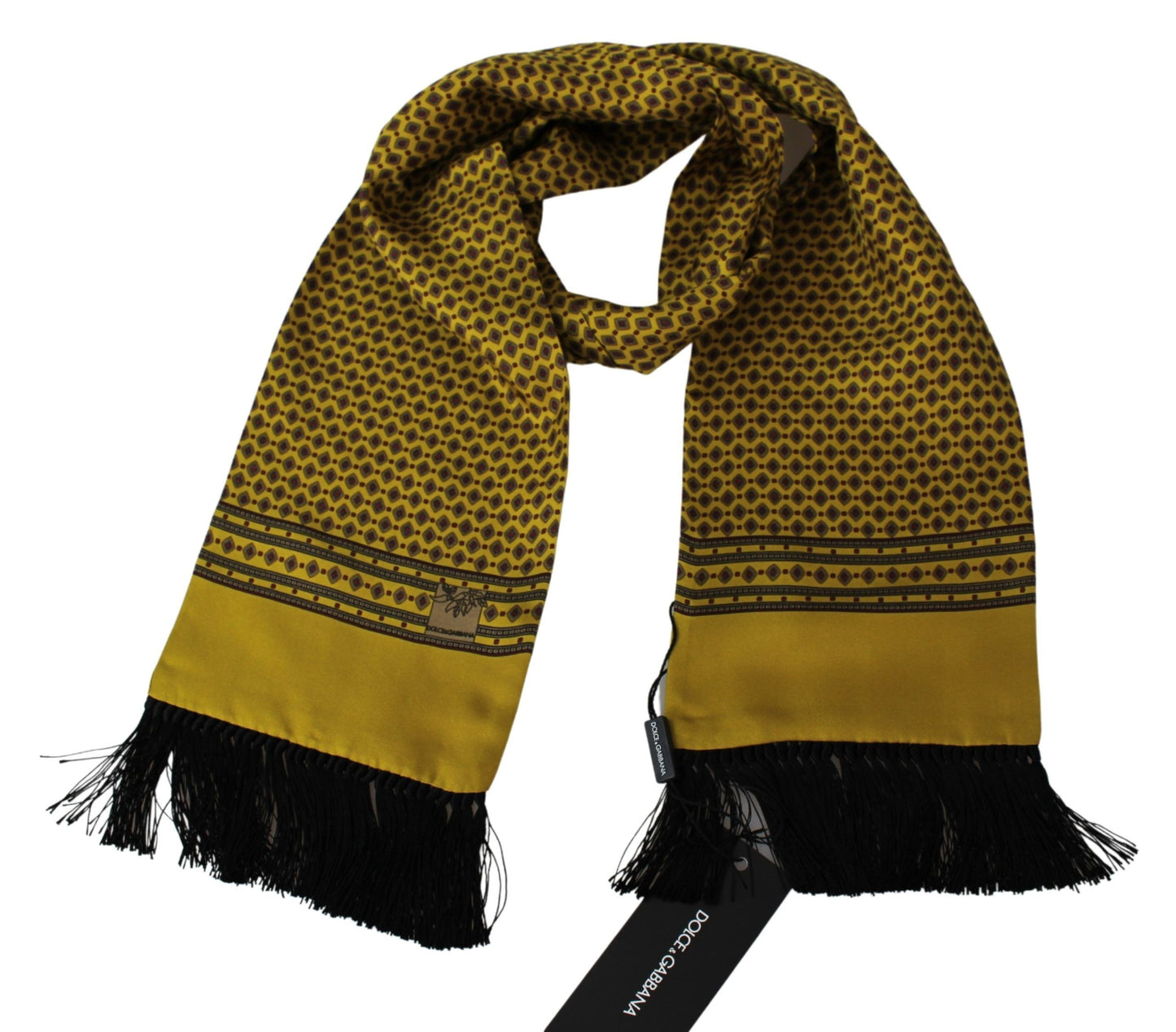 Elegant Yellow Silk Fringed Mens Scarf