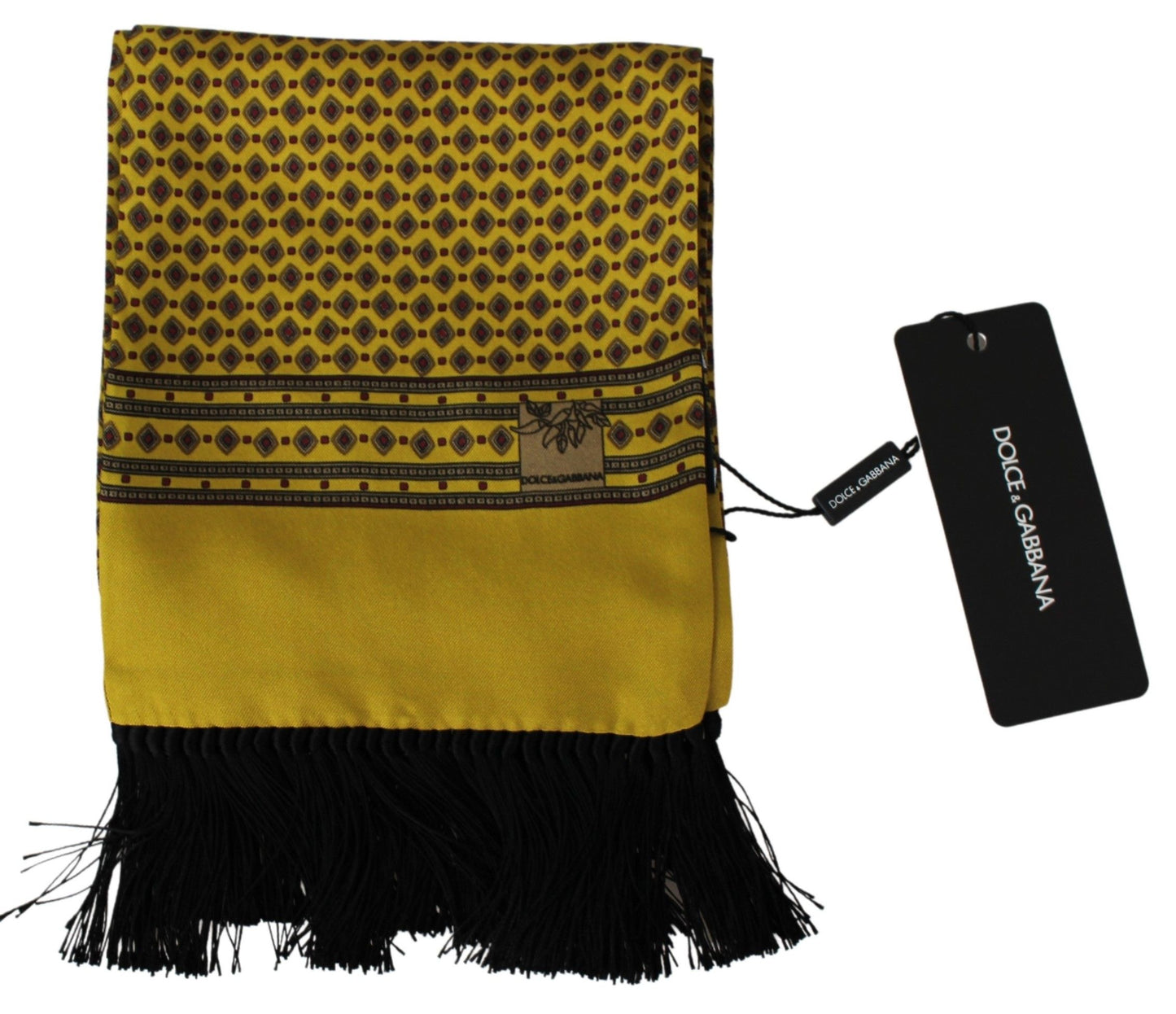 Elegant Yellow Silk Fringed Mens Scarf