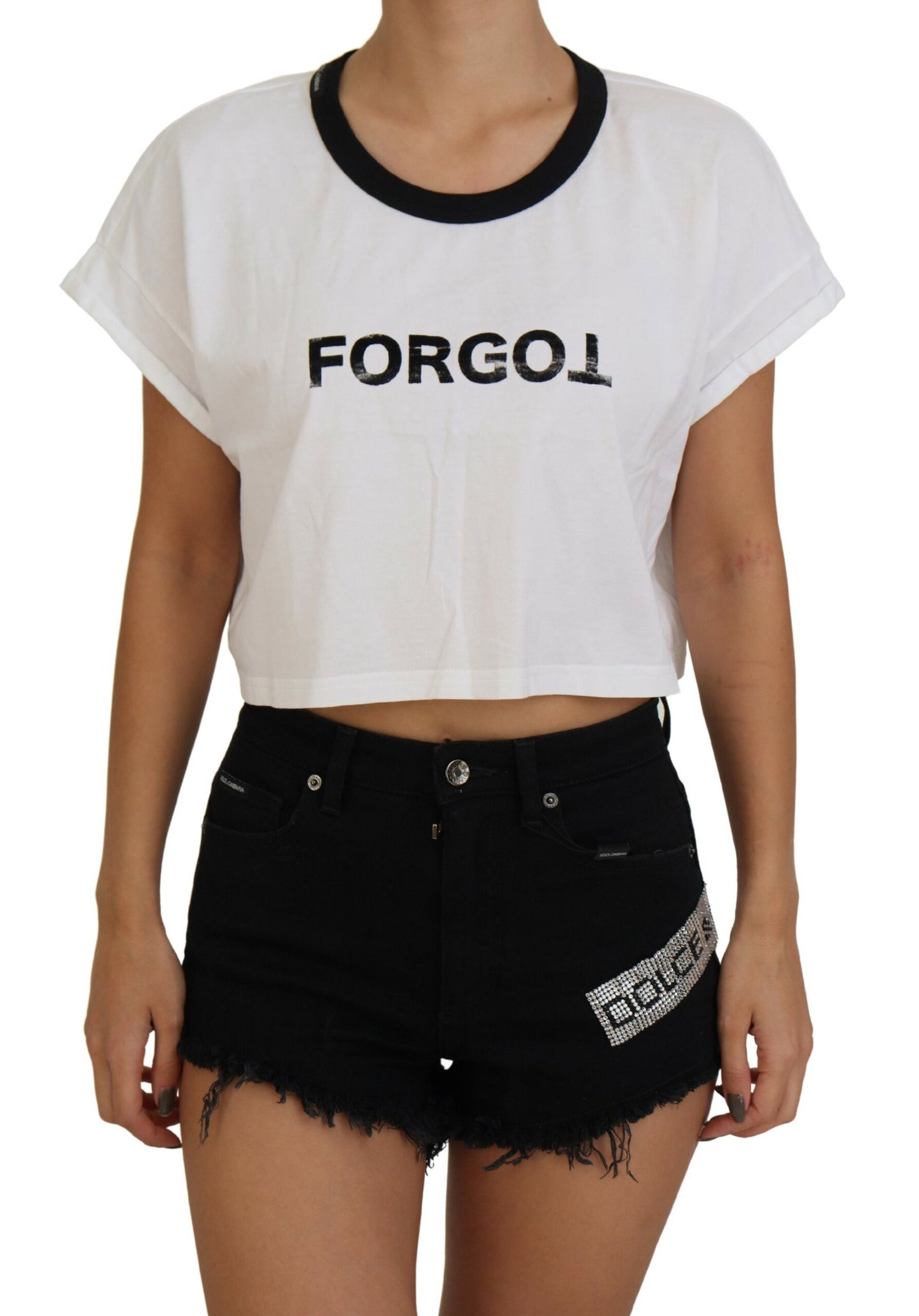 Chic White Cotton Crop Top Tee