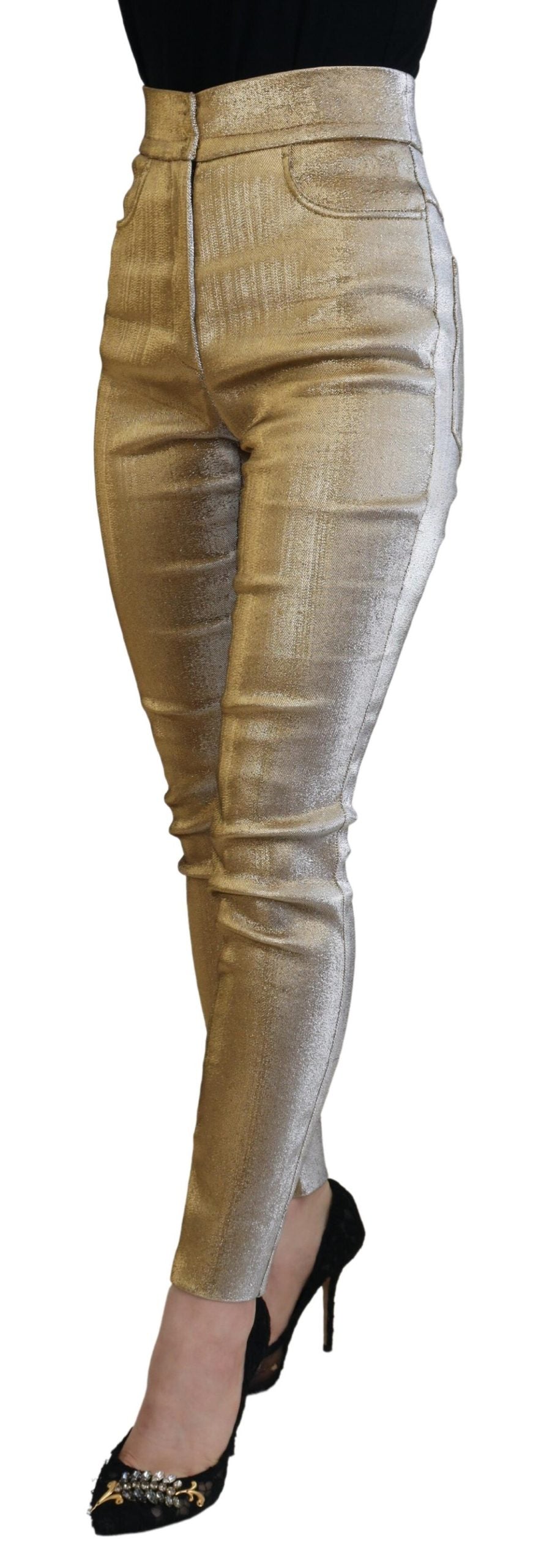 Elegant Gold-Toned Denim Pants