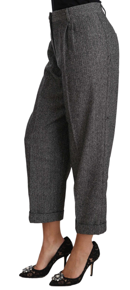 Gray Wool Pleated Cropped Trouser Pants