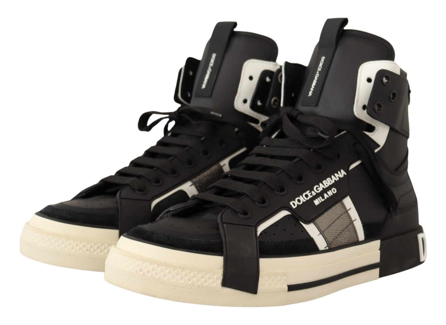 Elegant High Top Leather Sneakers in Black and Gray