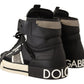Elegant High Top Leather Sneakers in Black and Gray