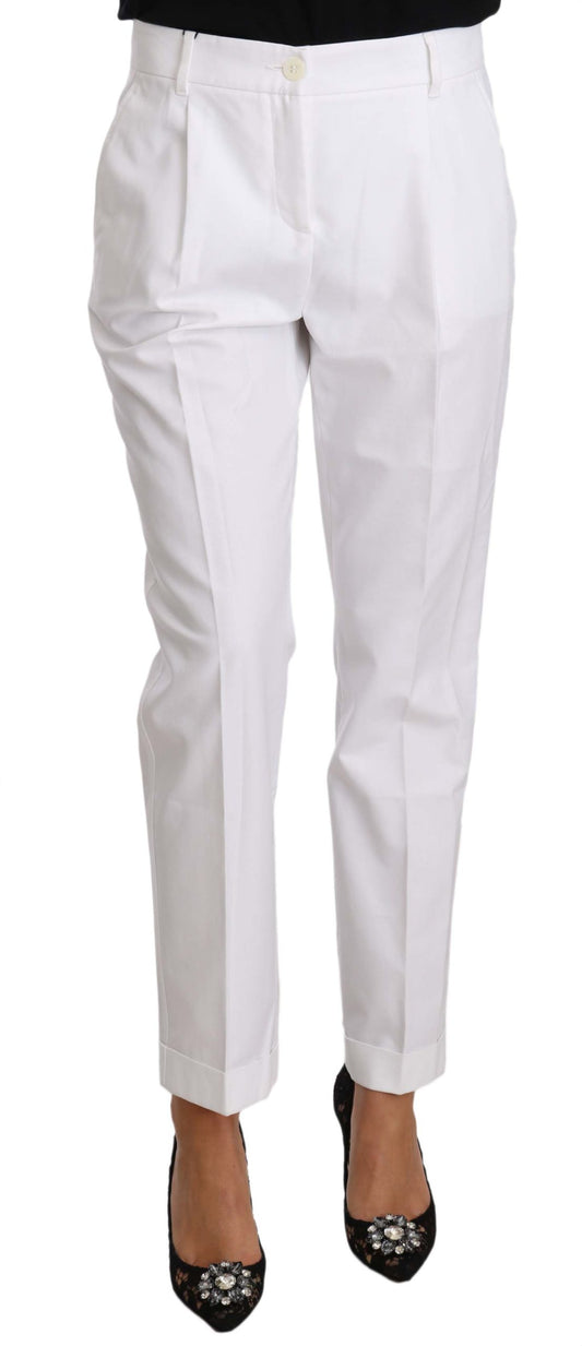 Elegant White Cotton Blend Trousers