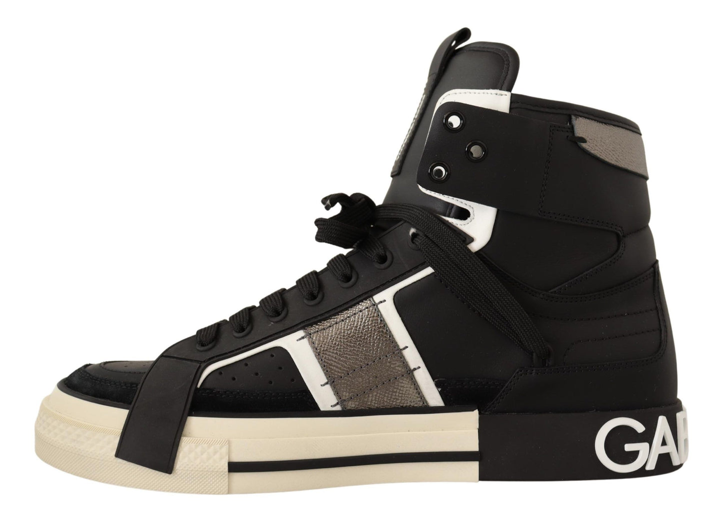 Elegant High Top Leather Sneakers in Black and Gray