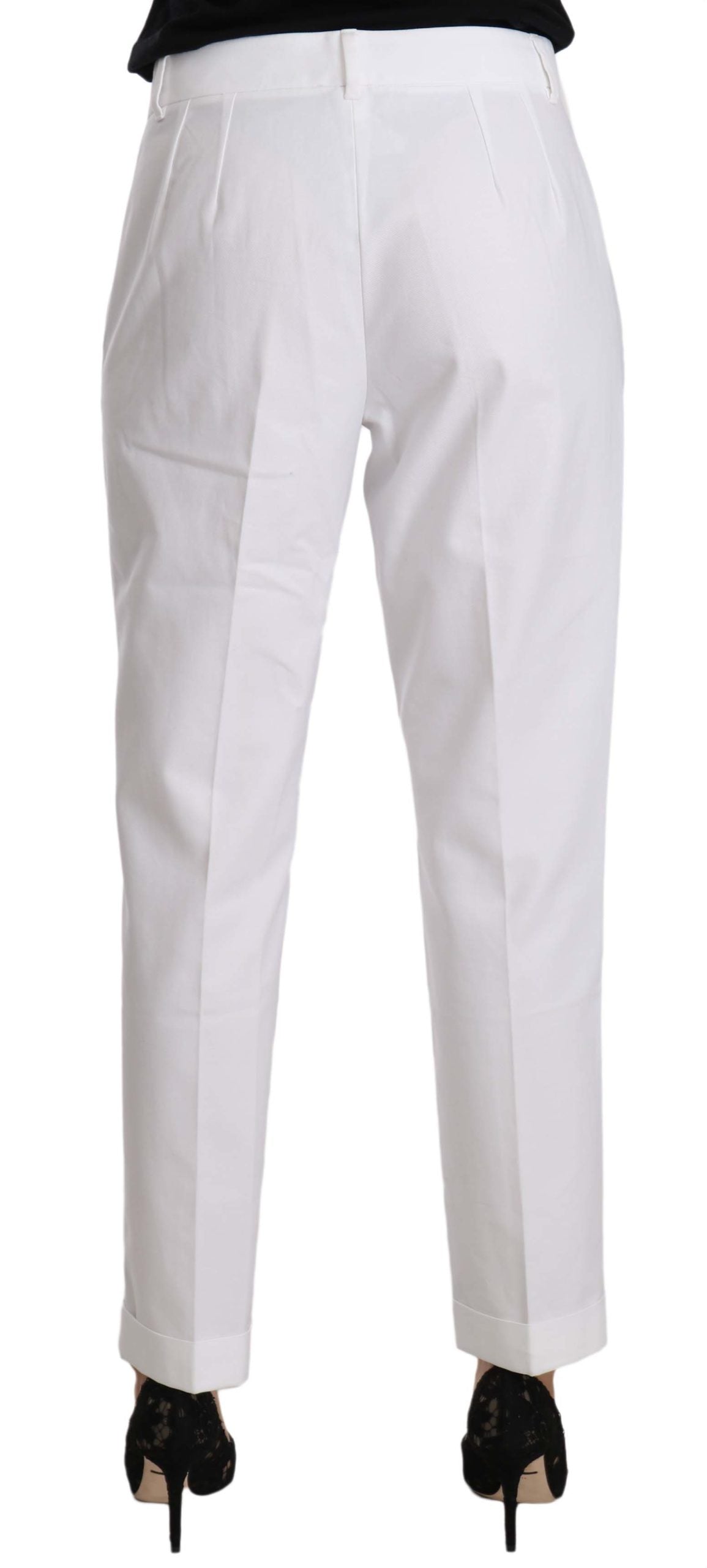 Elegant White Cotton Blend Trousers