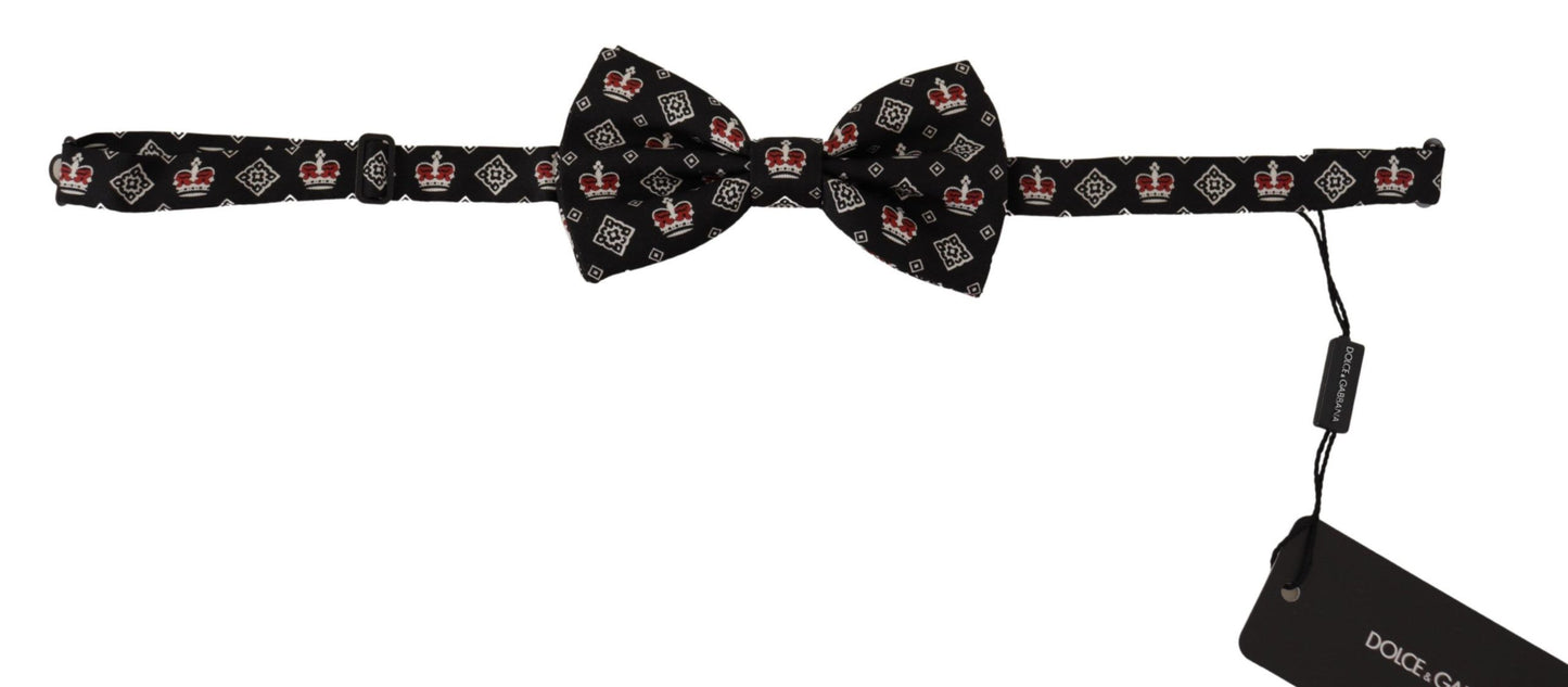 Elegant Black Silk Crown Pattern Bow Tie