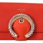Elegant Orange Leather Shoulder Bag with Crystal Buckle