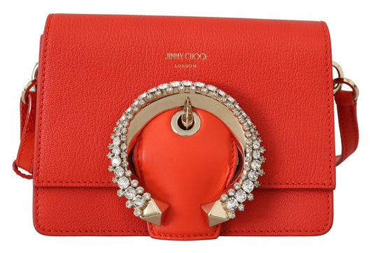 Elegant Orange Leather Shoulder Bag with Crystal Buckle