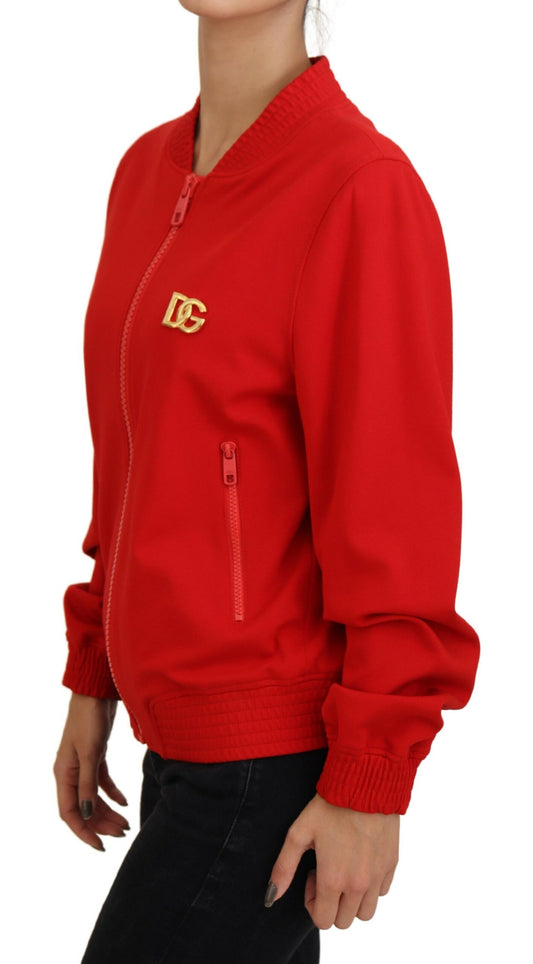 Red Viscose Full Zip DG Logo Blouson Sweater