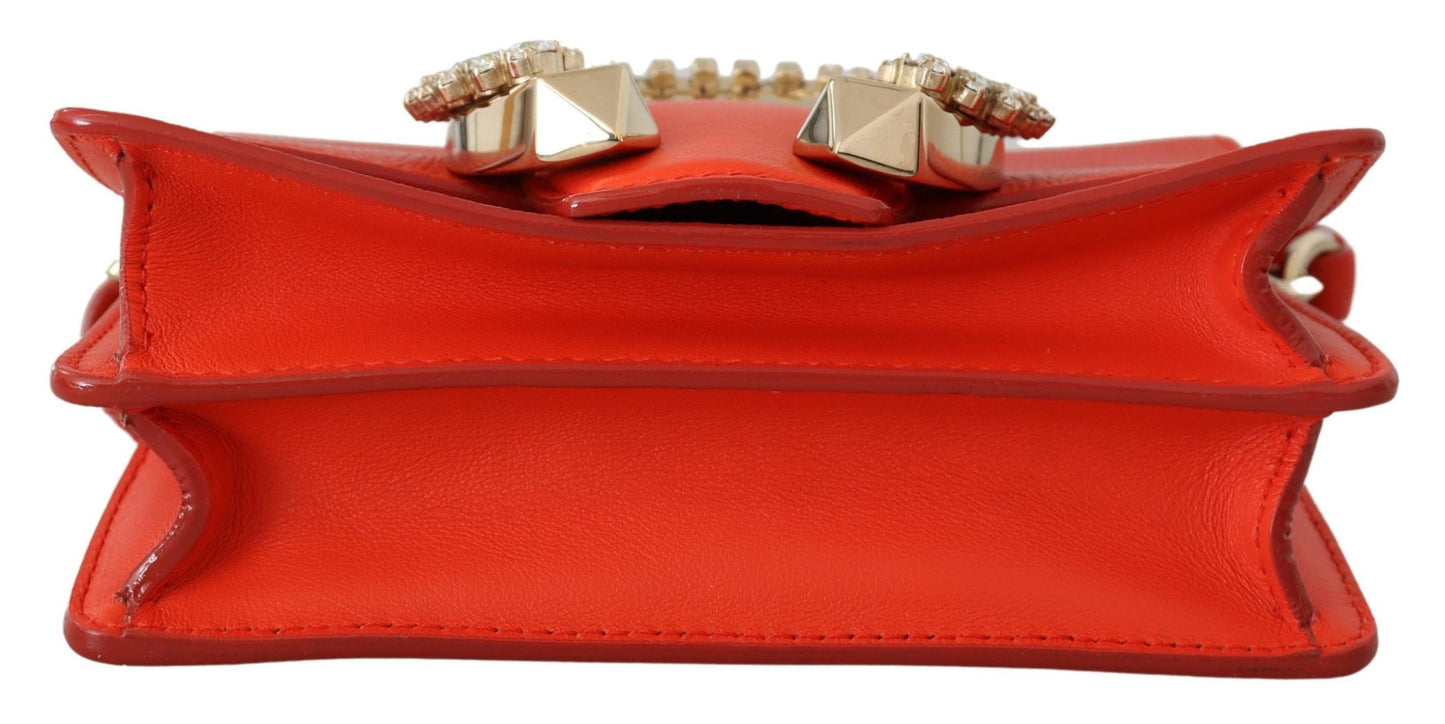 Elegant Orange Leather Shoulder Bag with Crystal Buckle