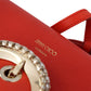 Elegant Orange Leather Shoulder Bag with Crystal Buckle